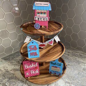 Handmade Bushel and a Peck Valentines Tiered Tray Decor, 7 Pieces